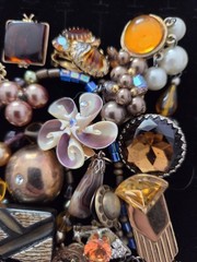Vintage Rhinestone Jewelry Lot For Crafting BROWN Single Clip On Necklace Misc