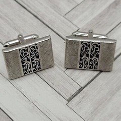 SWANK Vintage 1970 to 80s Silver Tone Textured Finish Filigree Center Cufflinks