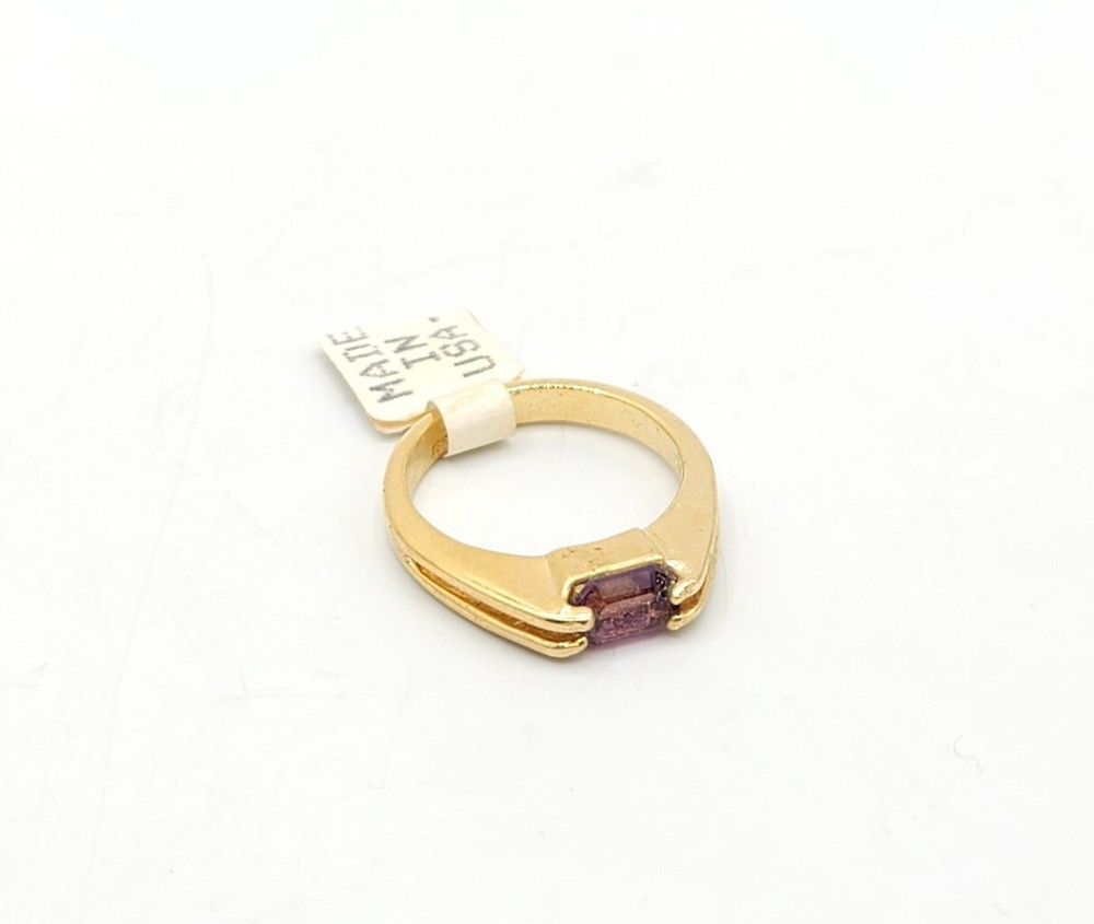 Vtg Sz 10 Ring Sm Purple Cubic Zirconia 18KGE Stackable Fashion Jewelry StyS3