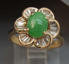 Apple Jade Diamond Baguette Daisy Halo 18k Gold Ballerina Ring