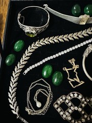 Lot Of 20+ Vintage Costume Jewelry Whiting Davis Bulova Loose Stones & More