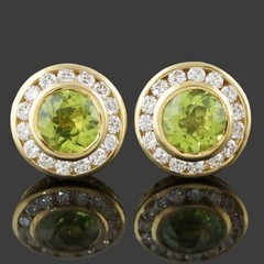 Shapur Mozaffarian Solid 18K Gold 1.50 Ct Peridot, .60 CTW Diamond Stud Earrings