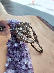 Antique Markasite Flower brooch with Akoya pearl- 800 Silver