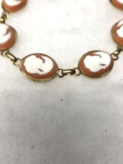 Vtg gold tone orange white Cameo Bracelet