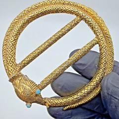 Victorian Revival Snake Brooch Scarf Buckle Gold Toned
