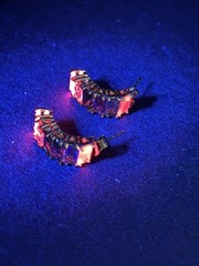 Vintage Gretchen Gray Sterling Silver Rainbow Baguette Huggie J Hoop Earrings