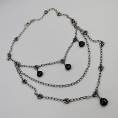 Vintage Silpada Sterling Silver 925 Onyx Textured Links 3 Rows Necklace 15.5″