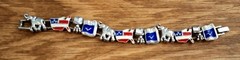 Vtg Republican Party Silver Charm Bracelet Patriotic Enamel Flag, Elephant 6.75″