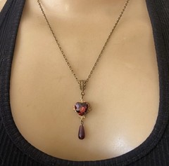 Vintage Necklace Art Nouveau Rhinestone Heart Pendant Amethyst Czech Glass Drop