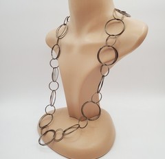 VTG 925 MWS Round Ring Link Necklace 32in Sterling Silver Solid Hoops 50g Estate