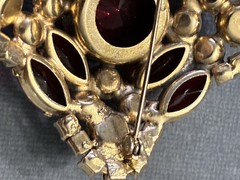 VTG JULIANA DeLIZZA ELSTER RED FUCHSIA RHINESTONE BROOCH EARRINGS SET PARURE