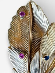 Vintage 14k Gold Feather & Gemstone Brooch/Pin SIGNED 8.9grams eBay GIA Verified