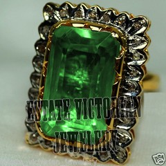 Victorian 1.07Ctw Rose Cut Diamond Emerald Studded Silver Gorgeous Ring Jewelry