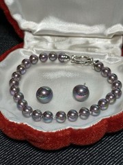 Vtg Orquidea Majorca Pearl Bracelet & Earring Set .925 Sterling Silver BOXED