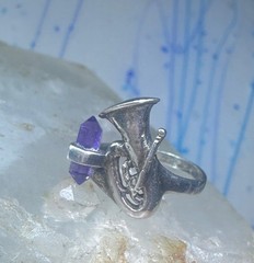Vintage Trumpet ring amethyst horn musical instrument sterling silver size 7.5