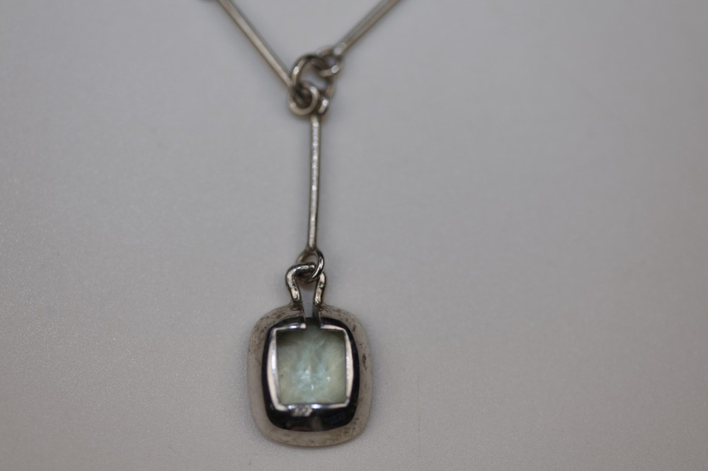 Square Gemstone Double Drop Pendant Necklace Sterling Silver