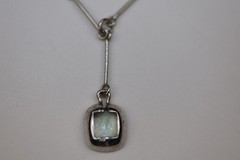 Square Gemstone Double Drop Pendant Necklace Sterling Silver