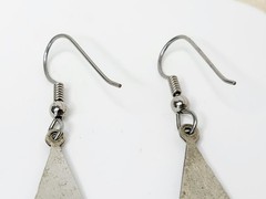 Vintage Pair Crushed Turquoise Mexico Nickel Silver Dangle Drop Earrings