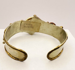 Vintage Mixed Metals Flourite Cabochon Cuff Bracelet
