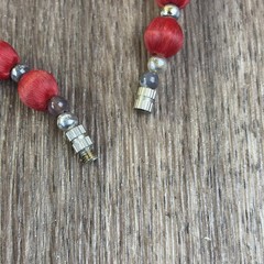 Set of 2 Silk Satin Thread Covered Round Beaded 25” Retro Necklace Red Lavender