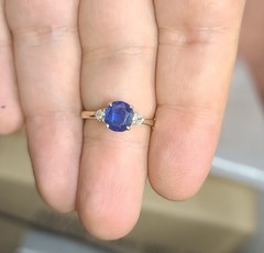 Vintage 14K Yellow Gold Engagement ring 1.73ct.Natural Blue Sapphire Oval GIA