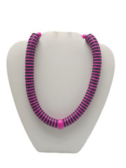Purple Black Large Disc Beaded Necklace Spring Ring Closure Vintage