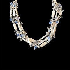 Vintage Unsigned Lucas Lameth 925 Sterling Silver 3 Strand Beaded Necklace Blue