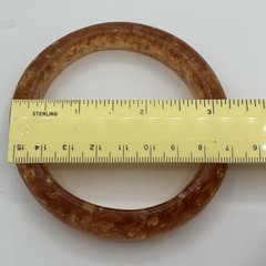 Vintage Lucite Orange & Silver Foil Confetti Wide Cuff Bangle Bracelet 1960s