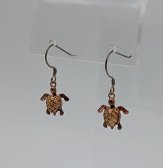 925 Signed Sea Turtle Earrings 1in Drop Vermeil Shell Sterling Silver VTG