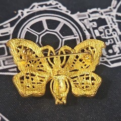 Vintage Large Butterfly Brooch Pin Statement Gold Tone Crystals Rhinestone