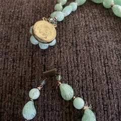 Vintage Teal/Green Beads Necklace WESTERN GERMANY. 15.5 Inches Beautiful Clasp