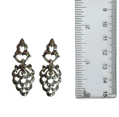 VINTAGE .925 STERLING SILVER MARCASITE FILIGREE DANGLE POST EARRINGS 1.5″