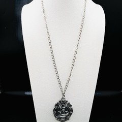 Vintage Pot Metal Horse Medallion Necklace Equestrian Gothic Large Statement