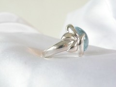 Chunky Sterling Silver 925 Natural Heated Blue Topaz Cabochon Unique Ring Size 7