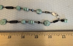 Sterling Silver Carved Jade Cylinder Deco Tassel Necklace Wired Black Glass Bead