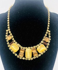 Wide JULIANA Delizza & Elster Rhinestone Necklace Cat’s Eye Vintage Jewelry