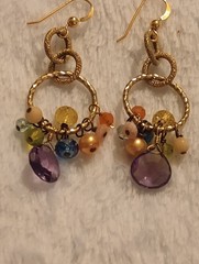 Anna Balkan Earrings Gold Tone Beaded Paige Circle Firework Multi-Gemstones