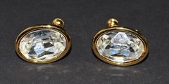 Vintage Napier Large Clear Crystal Gold Tone Adjustable Clip Hinge Earrings