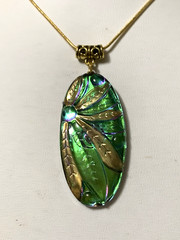 NEW LISTING*RARE ART-DECO IRIDESCENT CZECH GLASS DRAGONFLY NECKLACE.Peacock.g