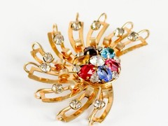 M&S VTG Brooch Pin Pendant 12KT GF Art Deco Faceted Rhinestones Design Costume