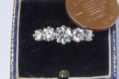 VINTAGE ENGLISH SOLID PLATINUM DIAMOND 5 STONE RING c1980’s – 1.35ct.