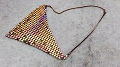 Vintage pendant with chain, golden tone metal