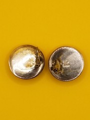 Vintage Zina Domed Swirl Motif Button Sterling Silver Clip On Earrings