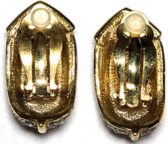 VINTAGE STUNNING GOLD TONE CLEAR CRYSTAL AND GLASS CLIP ON EARRINGS