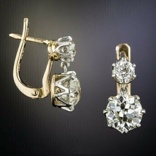 Art Deco Dangle Drop Earrings 14K Yellow Gold Over 2.4 Ct Lab Created Diamond