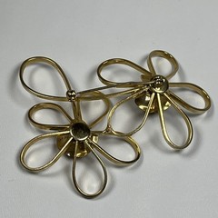 Gold Tone Metal Wire Abstract Modernist Flower Brooch Vintage 3″ X 2.4″
