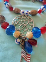 Red White Blue America 4th Of July Acrylic And Lamp work Art Glass Necklace