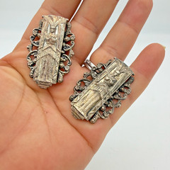 VTG Art Deco Egyptian Revival Goddess Earrings Pot Metal Statement 1.75″