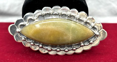 Antique sterling silver Jade brooch orange yellow green 1850-1910 Mexico
