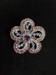 Stunning Vintage Red & Pale Blue Rhinestone Floral Flower Brooch Pin Pendant